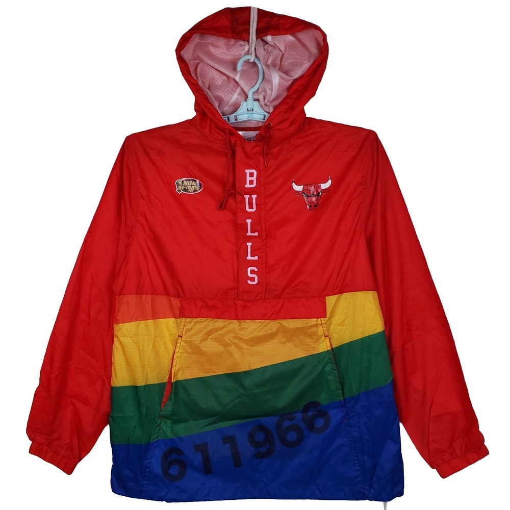 Chicago Bulls Mitchell & Ness NBA Medium Windbreaker Jacket Red w/‎ Colors New